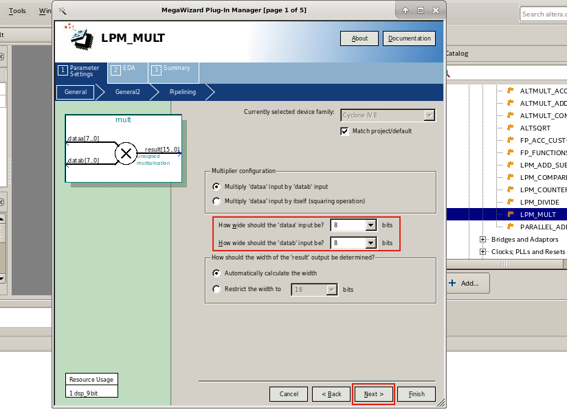 Parameter Settings LPM MULT.