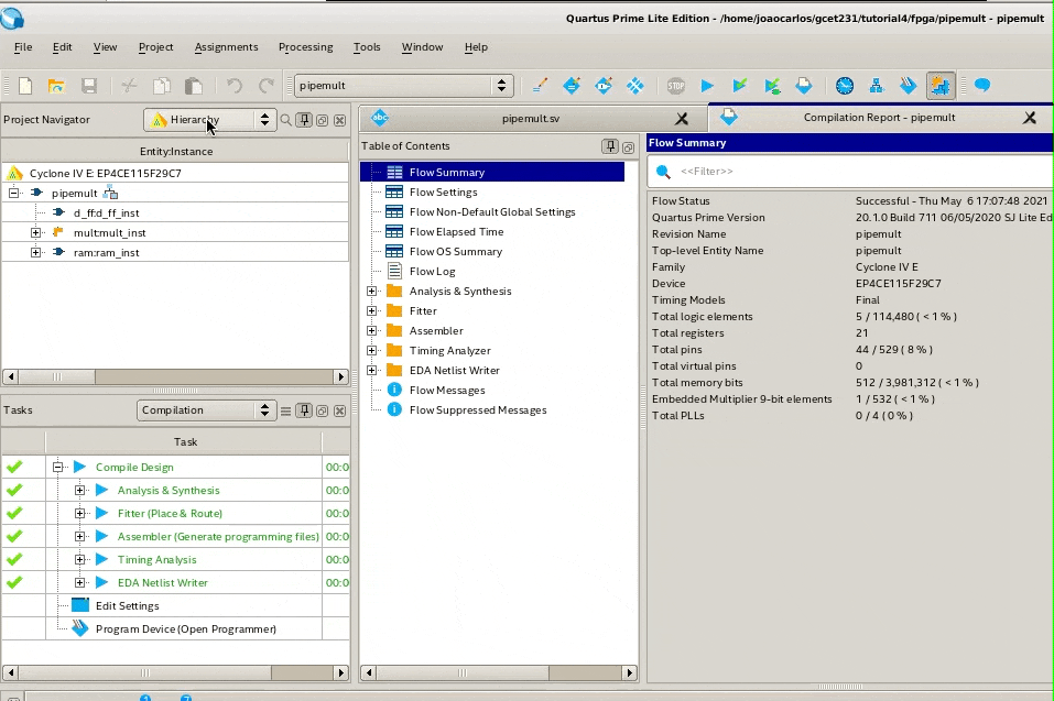 Abrindo janela de revisões no Project Navigator.